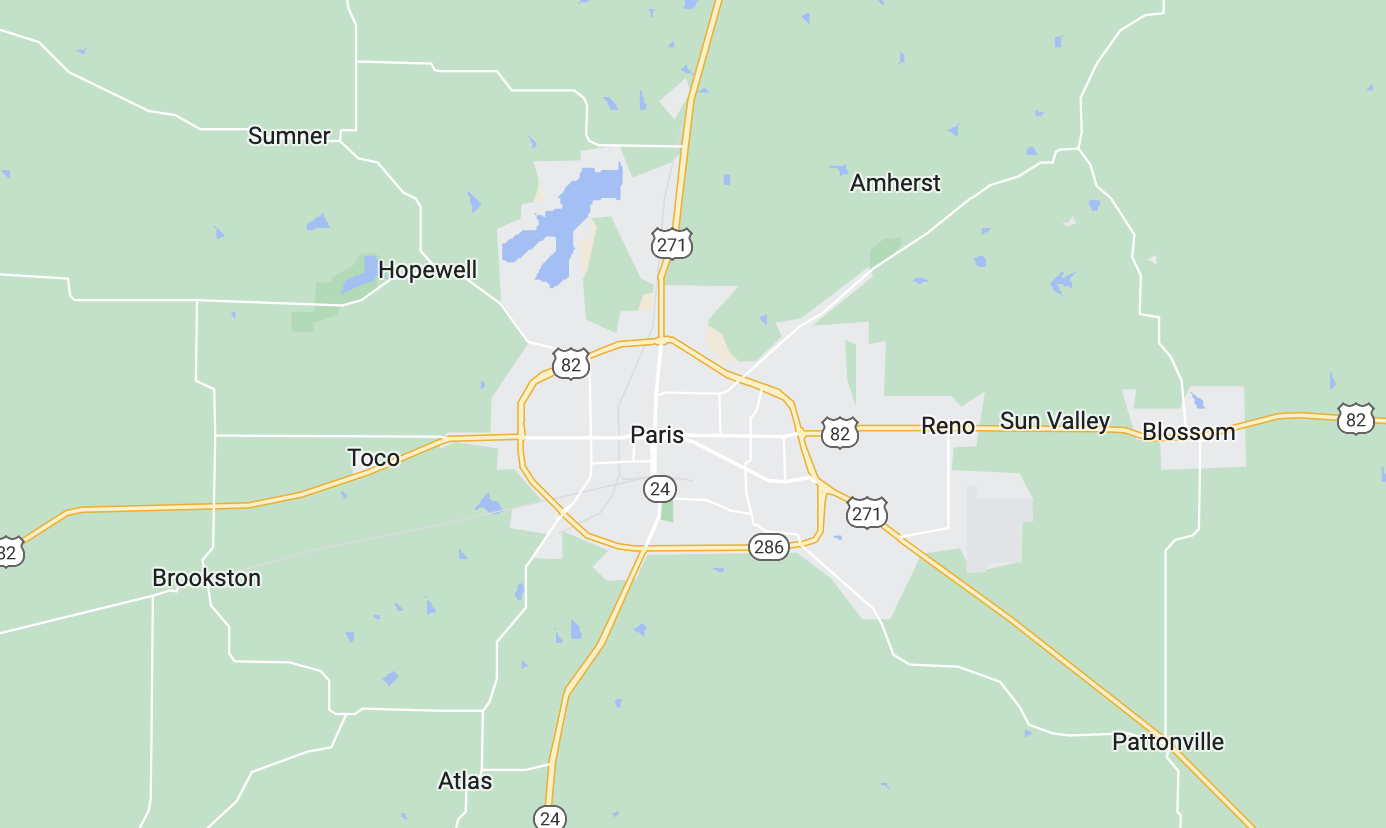 Paris, TX Tree Service Map
